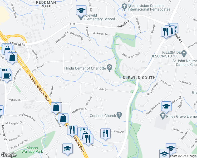 map of restaurants, bars, coffee shops, grocery stores, and more near 7608 Rawald Drive in Charlotte