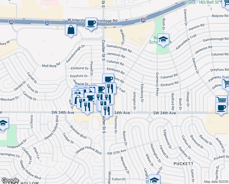 map of restaurants, bars, coffee shops, grocery stores, and more near 3200 Hansford Drive in Amarillo