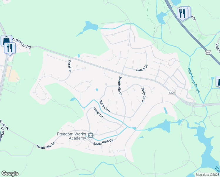 map of restaurants, bars, coffee shops, grocery stores, and more near 1 Surry Lane in Pinehurst