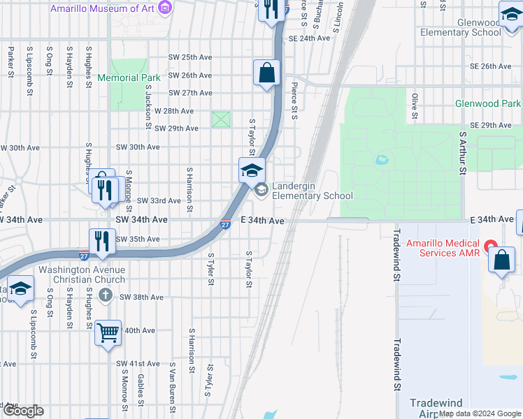 map of restaurants, bars, coffee shops, grocery stores, and more near 3209 South Taylor Street in Amarillo