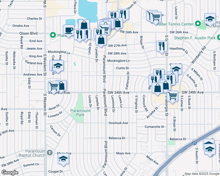 map of restaurants, bars, coffee shops, grocery stores, and more near 3309 Lenwood Drive in Amarillo