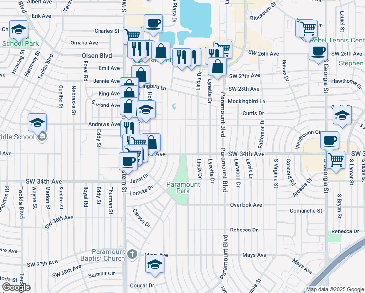 map of restaurants, bars, coffee shops, grocery stores, and more near 3307 Fleetwood Drive in Amarillo