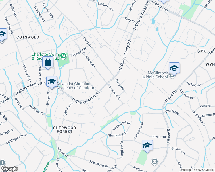 map of restaurants, bars, coffee shops, grocery stores, and more near in Charlotte