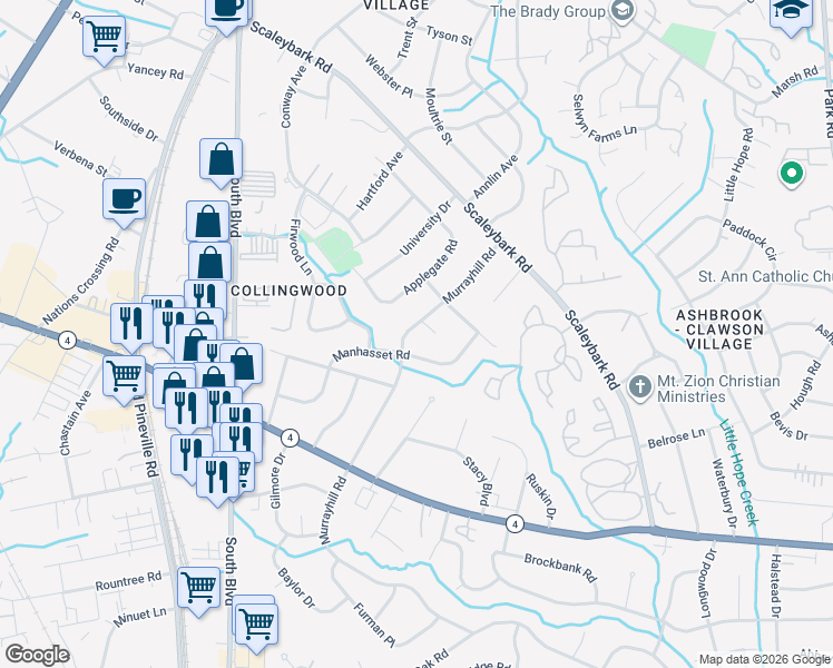 map of restaurants, bars, coffee shops, grocery stores, and more near in Charlotte