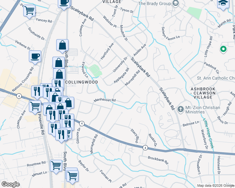 map of restaurants, bars, coffee shops, grocery stores, and more near in Charlotte