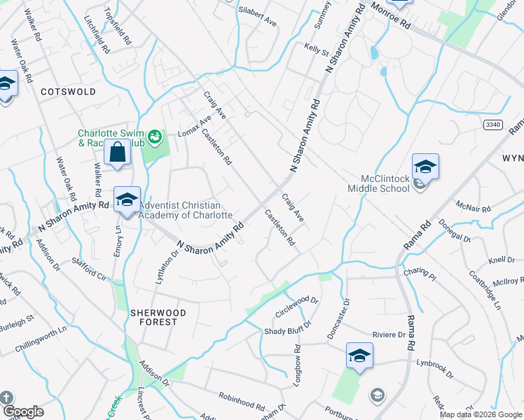 map of restaurants, bars, coffee shops, grocery stores, and more near in Charlotte