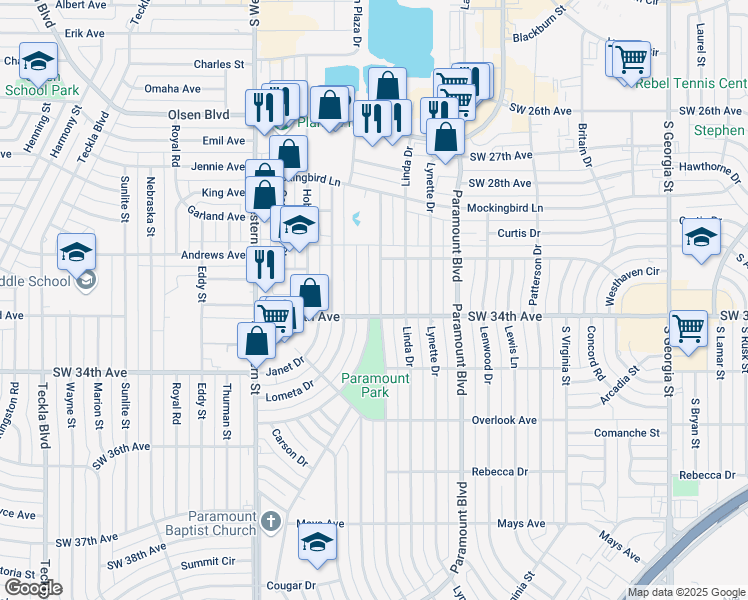 map of restaurants, bars, coffee shops, grocery stores, and more near 3307 Fleetwood Drive in Amarillo