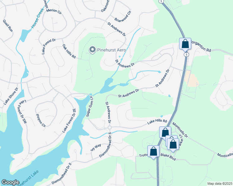 map of restaurants, bars, coffee shops, grocery stores, and more near 1175 Saint Andrews Drive in Pinehurst