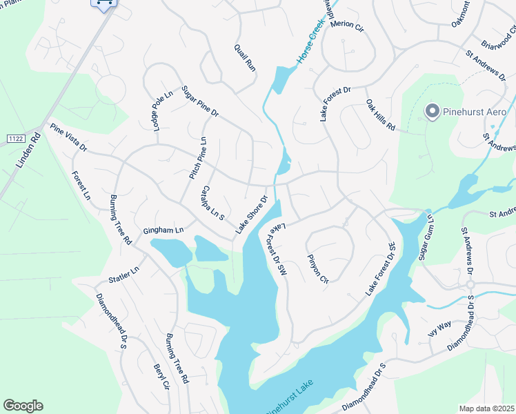 map of restaurants, bars, coffee shops, grocery stores, and more near 45 Lake Shore Drive in Pinehurst