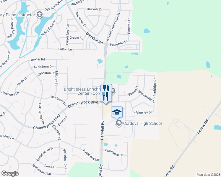 map of restaurants, bars, coffee shops, grocery stores, and more near 9216 Lazzini Cove in Shelby County