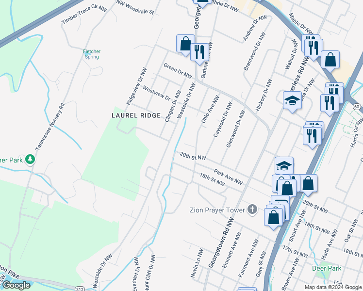 map of restaurants, bars, coffee shops, grocery stores, and more near 1808 Westside Drive Northwest in Cleveland
