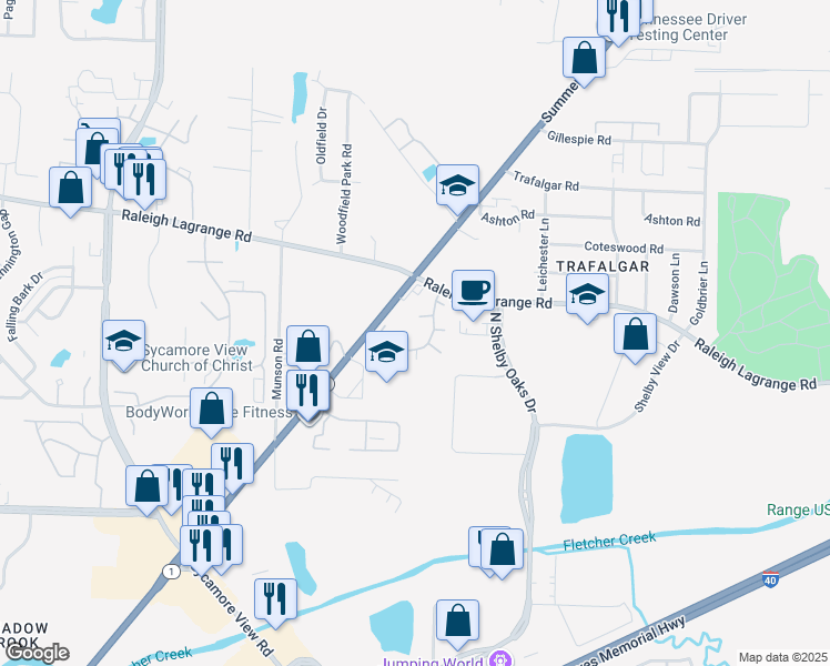map of restaurants, bars, coffee shops, grocery stores, and more near 2003 North Glenhome Drive in Memphis