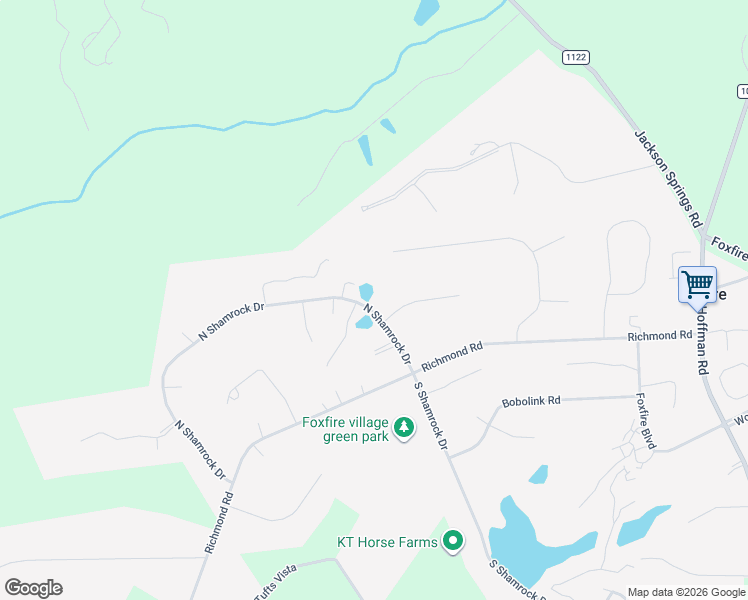 map of restaurants, bars, coffee shops, grocery stores, and more near 22 North Shamrock Drive in Jackson Springs