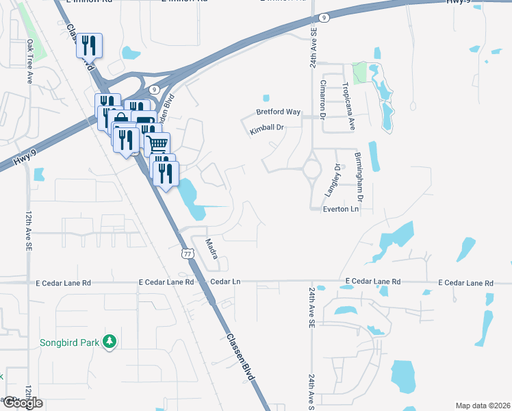 map of restaurants, bars, coffee shops, grocery stores, and more near 2113 Harbor Drive in Norman