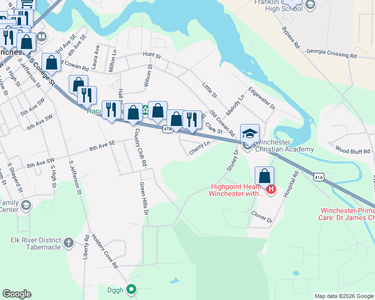 map of restaurants, bars, coffee shops, grocery stores, and more near 79 Highland Street in Winchester