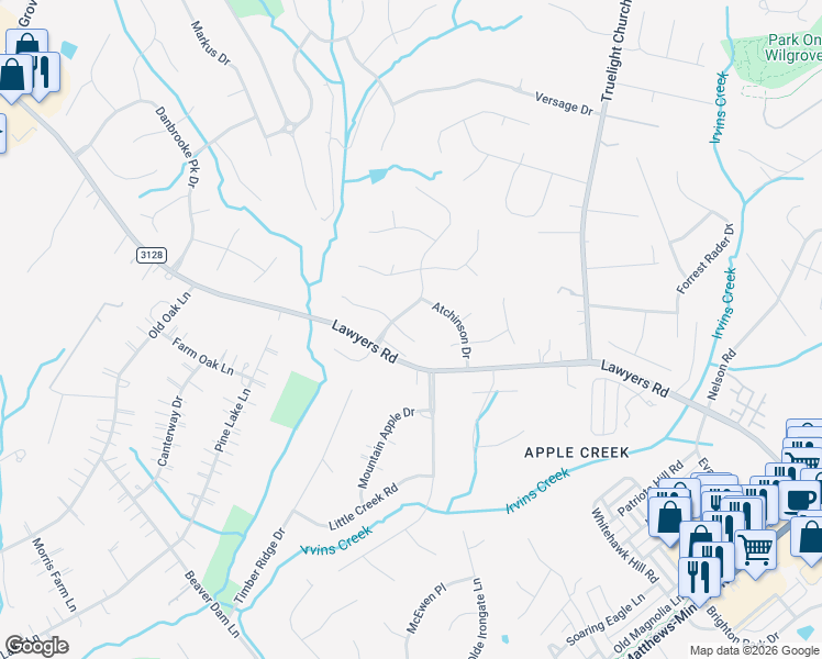 map of restaurants, bars, coffee shops, grocery stores, and more near 7144 Lawyers Station Drive in Mint Hill