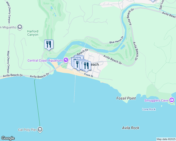 map of restaurants, bars, coffee shops, grocery stores, and more near in Avila Beach