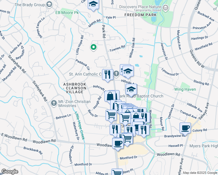 map of restaurants, bars, coffee shops, grocery stores, and more near in Charlotte