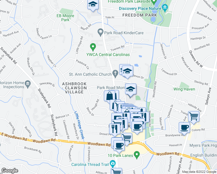 map of restaurants, bars, coffee shops, grocery stores, and more near in Charlotte