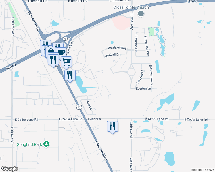 map of restaurants, bars, coffee shops, grocery stores, and more near 2125 Harbor Drive in Norman