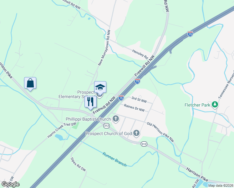 map of restaurants, bars, coffee shops, grocery stores, and more near 671 Freewill Road Northwest in Cleveland