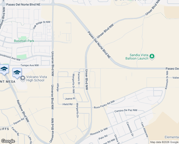 map of restaurants, bars, coffee shops, grocery stores, and more near 99999 Madreselva Road Northwest in Albuquerque