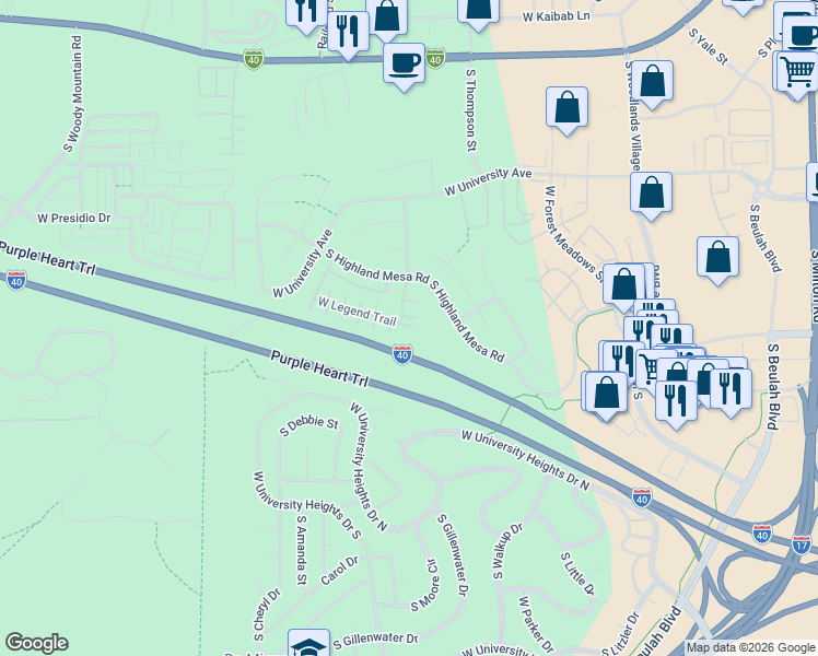 map of restaurants, bars, coffee shops, grocery stores, and more near 2512 South Kodiak Lane in Flagstaff
