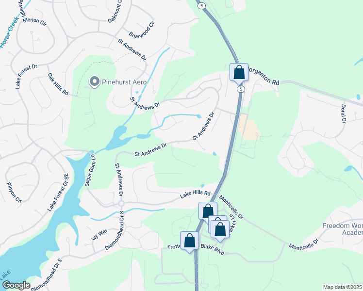 map of restaurants, bars, coffee shops, grocery stores, and more near 1000 Saint Andrews Drive in Pinehurst