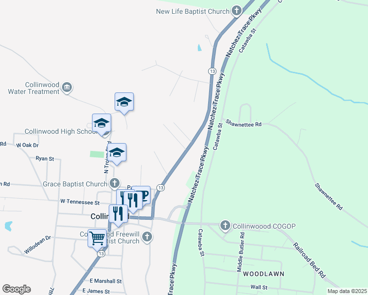 map of restaurants, bars, coffee shops, grocery stores, and more near 505 Tennessee 13 in Collinwood