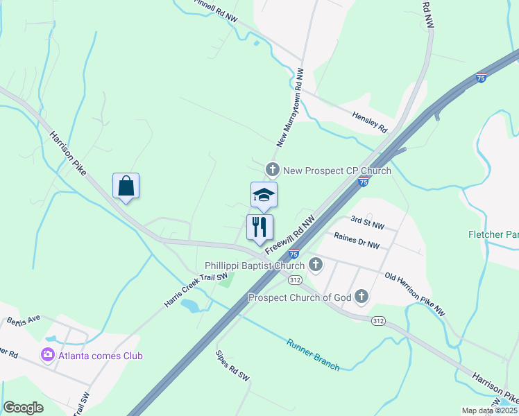 map of restaurants, bars, coffee shops, grocery stores, and more near 280 New Murraytown Road Northwest in Cleveland