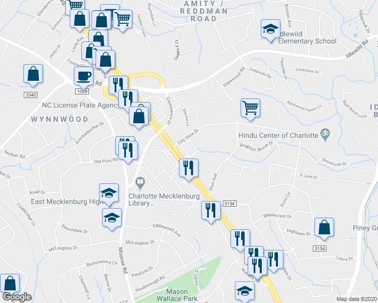 map of restaurants, bars, coffee shops, grocery stores, and more near 6021 East Independence Boulevard in Charlotte