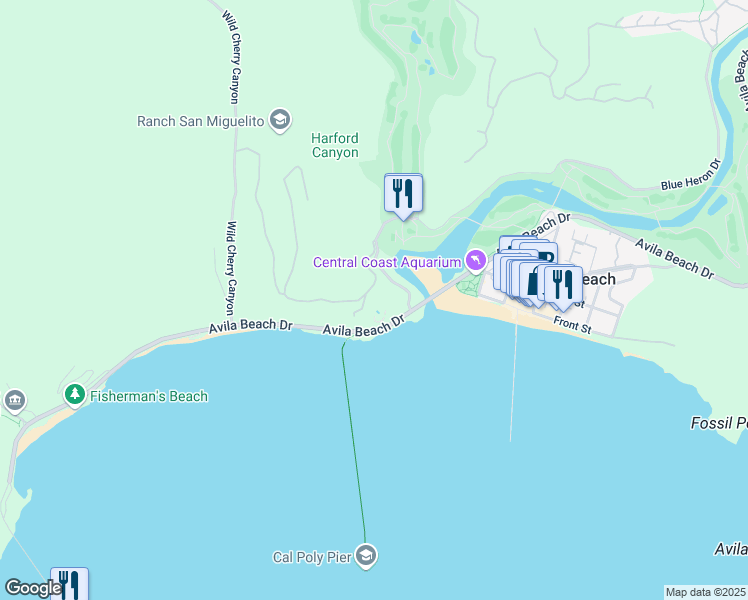 map of restaurants, bars, coffee shops, grocery stores, and more near 3254 Avila Beach Drive in Avila Beach