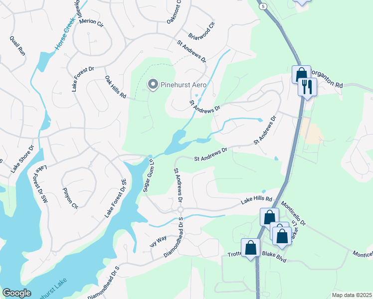 map of restaurants, bars, coffee shops, grocery stores, and more near 1175 Saint Andrews Drive in Pinehurst