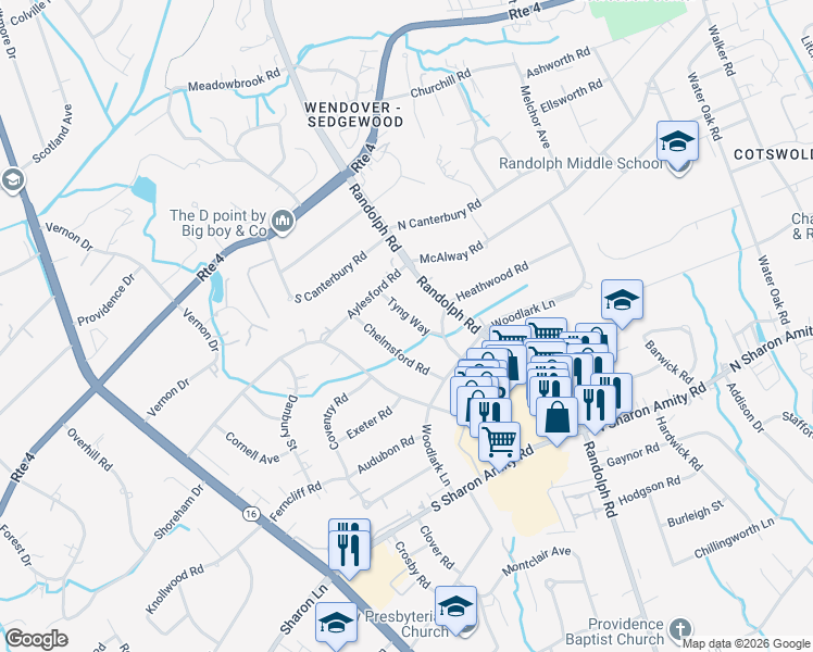 map of restaurants, bars, coffee shops, grocery stores, and more near 4141 Tyng Way in Charlotte