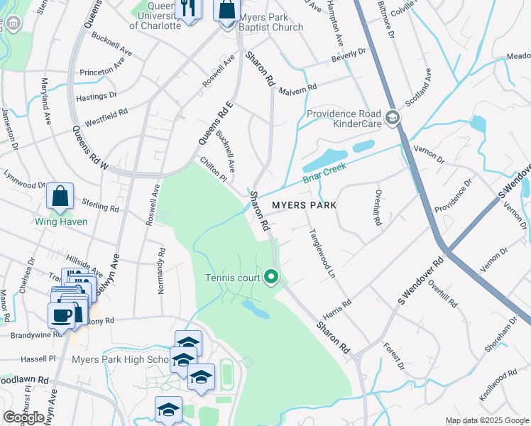 map of restaurants, bars, coffee shops, grocery stores, and more near in Charlotte