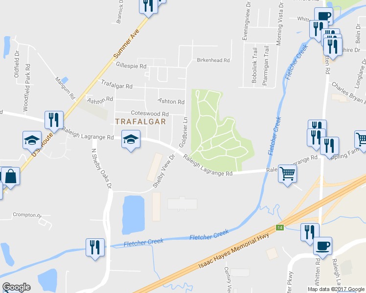 map of restaurants, bars, coffee shops, grocery stores, and more near 1988 Goldbrier Lane in Memphis