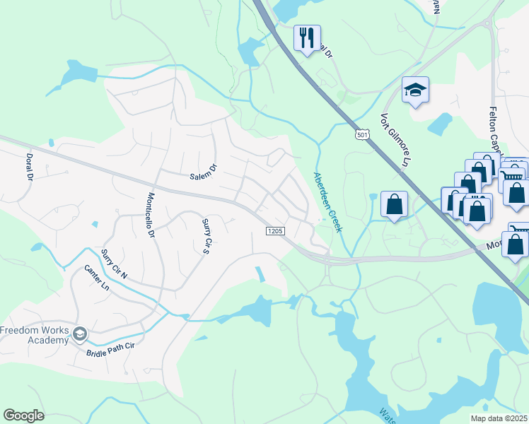 map of restaurants, bars, coffee shops, grocery stores, and more near 303 Hampton Drive in Pinehurst