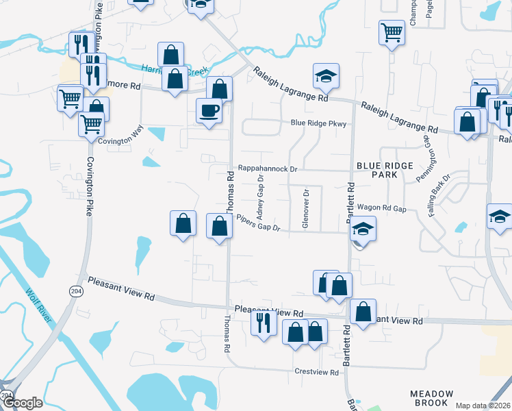 map of restaurants, bars, coffee shops, grocery stores, and more near 1977 Adney Gap Drive in Memphis