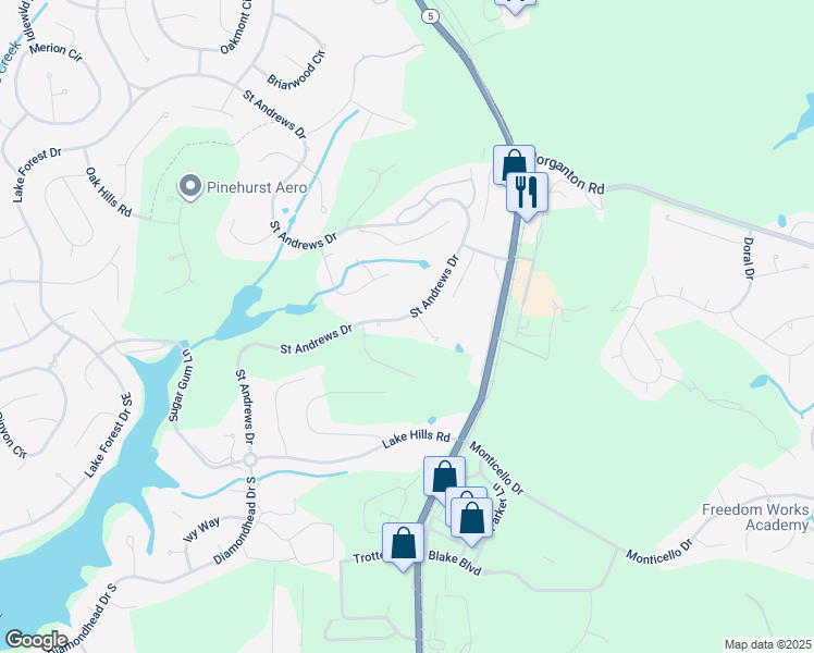 map of restaurants, bars, coffee shops, grocery stores, and more near 970 Saint Andrews Drive in Pinehurst