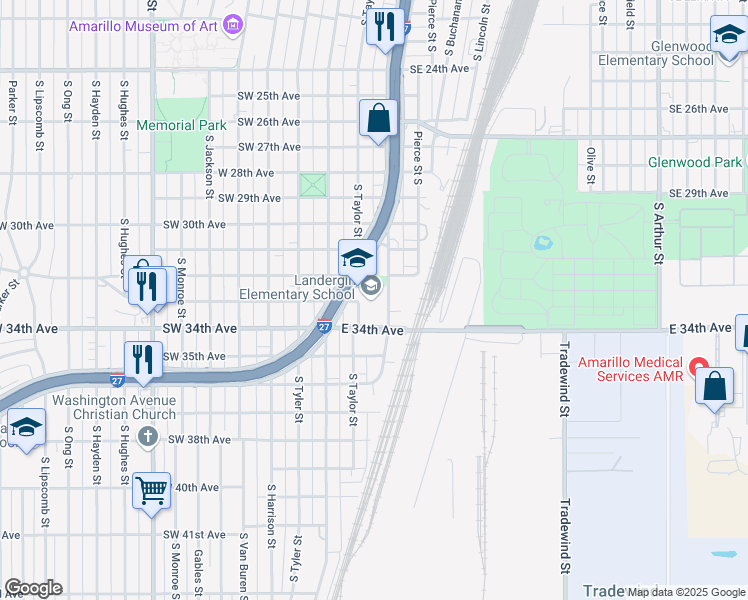 map of restaurants, bars, coffee shops, grocery stores, and more near 3209 South Taylor Street in Amarillo