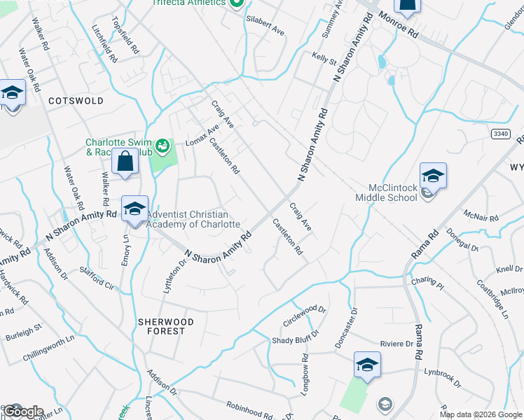 map of restaurants, bars, coffee shops, grocery stores, and more near in Charlotte