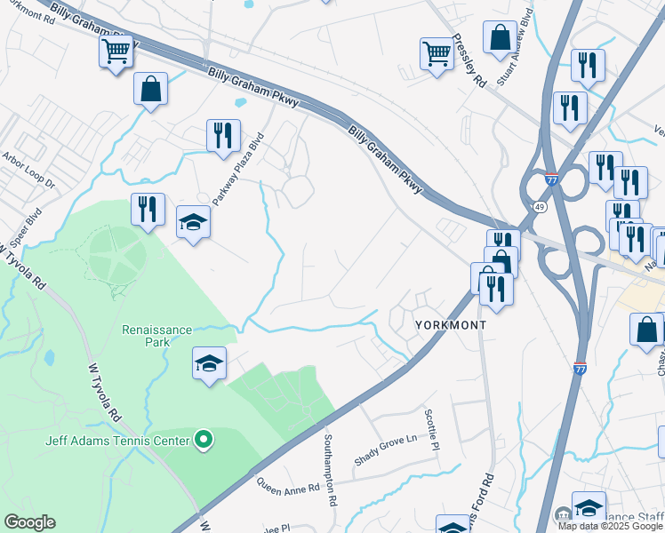 map of restaurants, bars, coffee shops, grocery stores, and more near in Charlotte