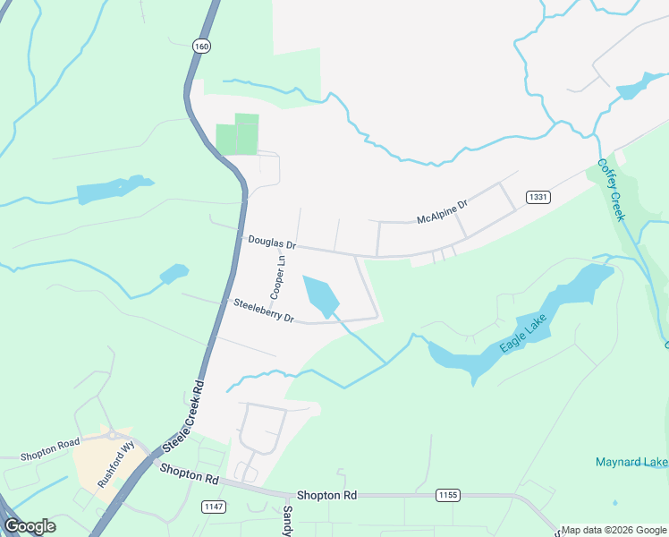 map of restaurants, bars, coffee shops, grocery stores, and more near 8717 Douglas Drive in Charlotte