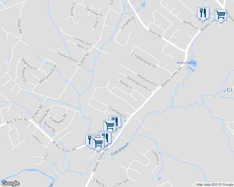 map of restaurants, bars, coffee shops, grocery stores, and more near 1611 Shadwick Cemetery Road in Middle Valley