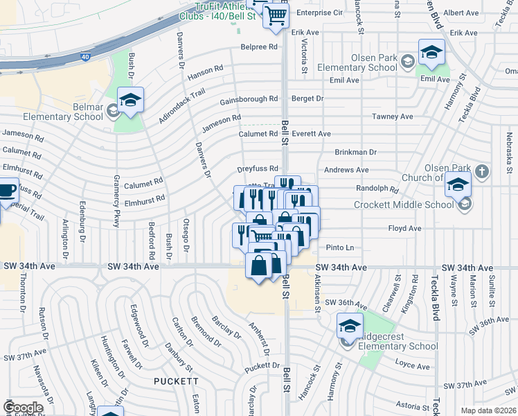 map of restaurants, bars, coffee shops, grocery stores, and more near 6013 Oxbow Trail in Amarillo