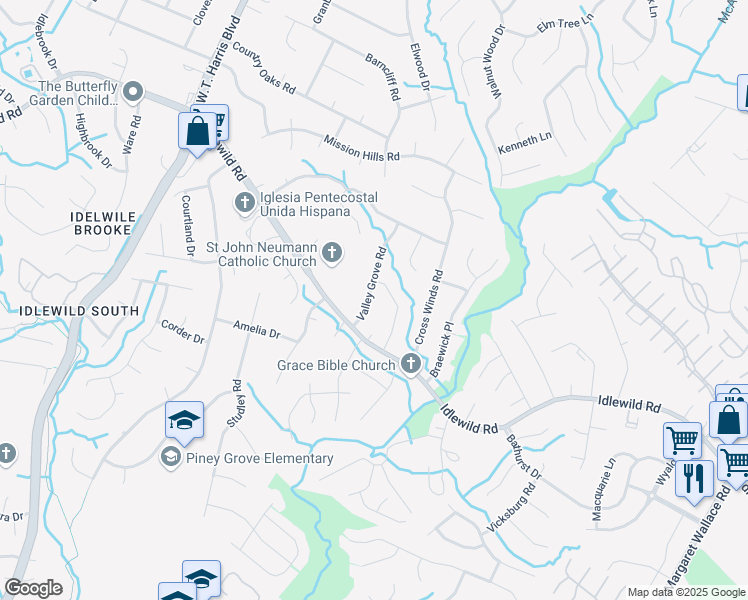 map of restaurants, bars, coffee shops, grocery stores, and more near 3224 Valley Grove Road in Charlotte
