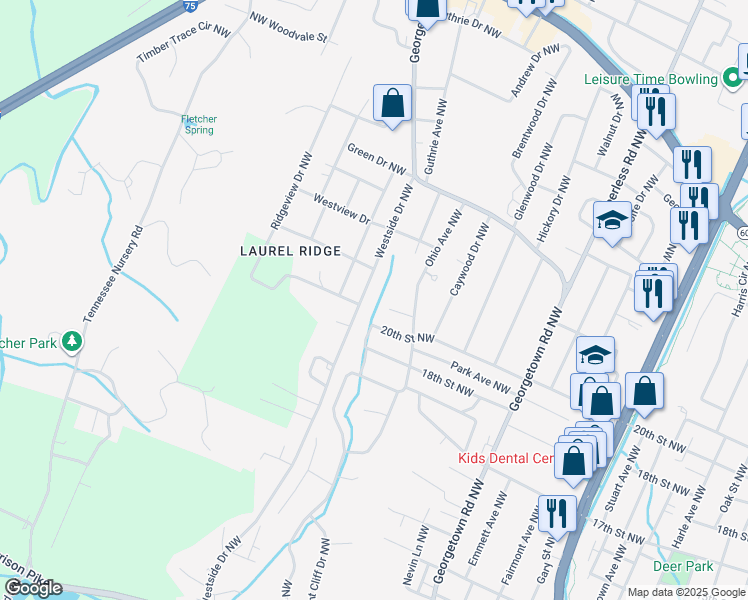 map of restaurants, bars, coffee shops, grocery stores, and more near 1808 Westside Drive Northwest in Cleveland