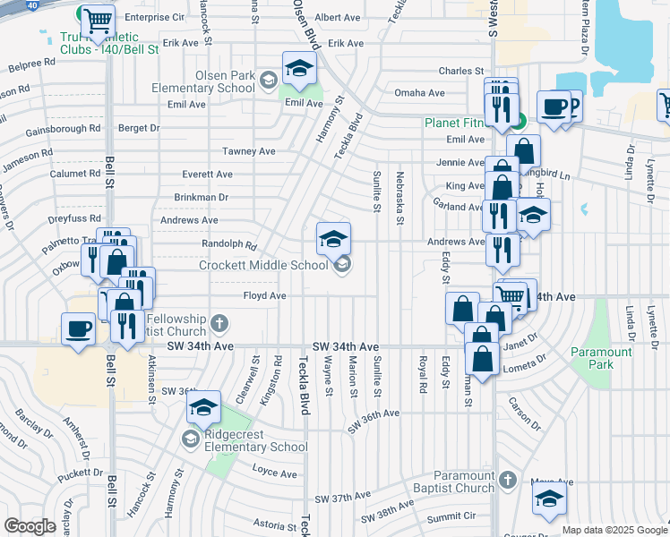 map of restaurants, bars, coffee shops, grocery stores, and more near 4720 Floyd Avenue in Amarillo