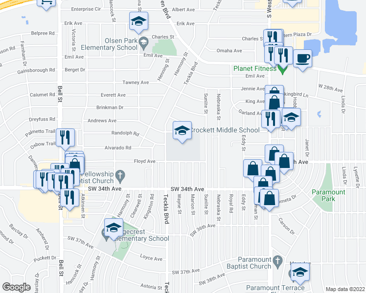 map of restaurants, bars, coffee shops, grocery stores, and more near 4720 Floyd Avenue in Amarillo