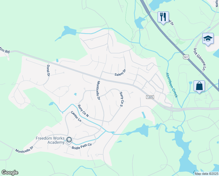 map of restaurants, bars, coffee shops, grocery stores, and more near 310 Surry Circle South in Pinehurst